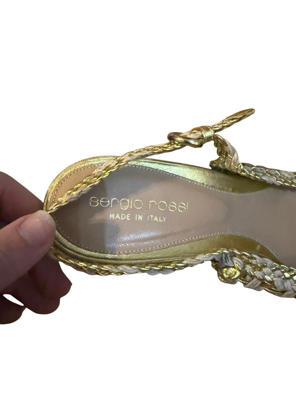 Sergio Rossi Gold Woven Leather Slingback Heels Made in Italy Size 40 - Picture 4 of 6